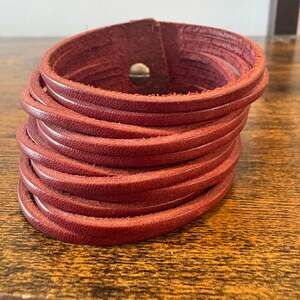 Italian Leather Wrap Cuff Bracelet Brown Multi Strand Snap Made in Italy